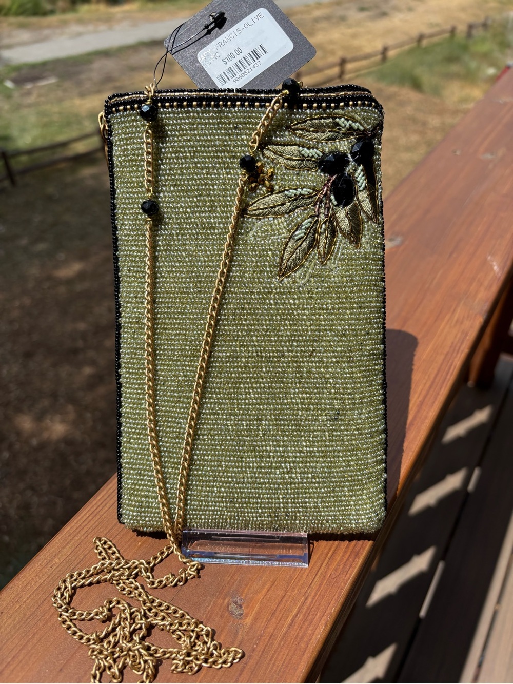 Mary Francis, gorgeous Olive Beaded Floral Crossbody Bag - Picture 3 of 10